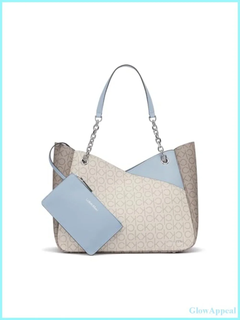 Calvin Klein Zoe Chain Tote Monogram PVC Satchel with Removable Pouch